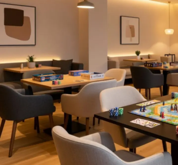 Intérieur de la salle ES-TF Ewa Sobańska avec tables de jeux, éclairages modernes et ambiance conviviale