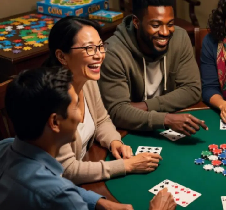 Table de poker utilisée dans une ambiance sociale et détendue
